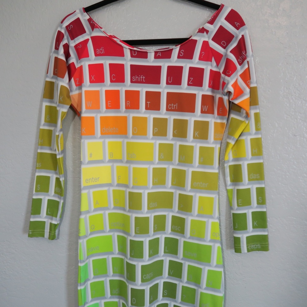 Jeremy Scott x Adidas Colorful Keyboard Key Dress RARE Rainbow Colors Maxi - Picture 3 of 12